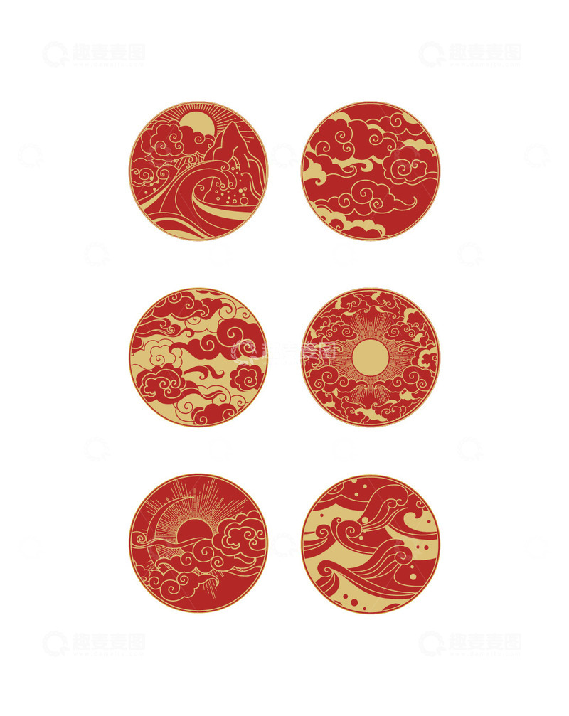 源文件下载【趣麦麦图】中式花纹日月浪喜庆装饰元素1