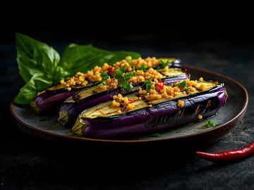 创意美食烤茄子摄影