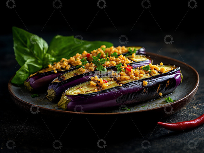 高清大图下载【趣麦麦图】创意美食烤茄子摄影