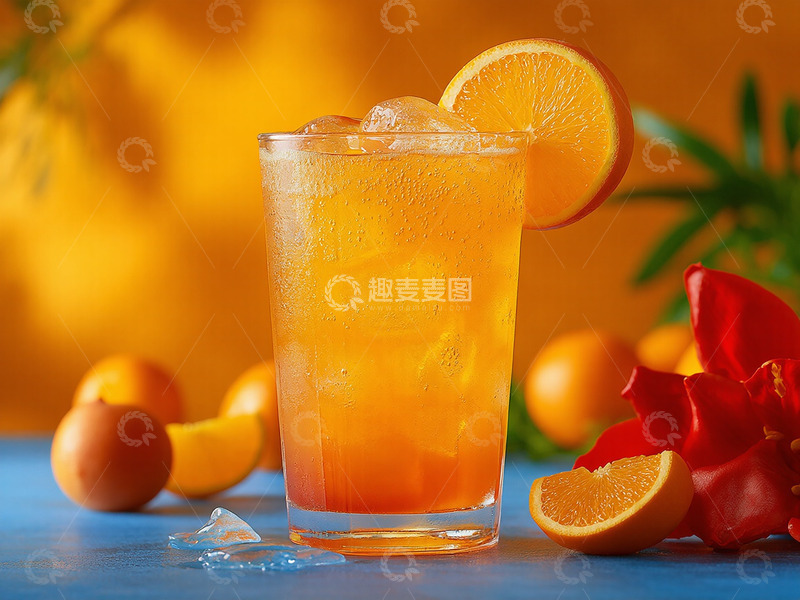高清大图下载【趣麦麦图】创意美味冰镇夏日饮品橙汁2
