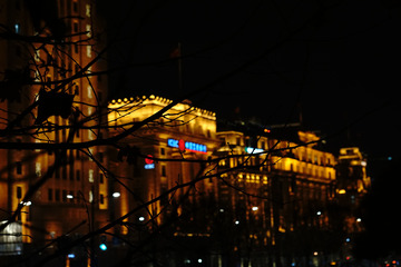 上海外滩哥特式建筑大楼夜景