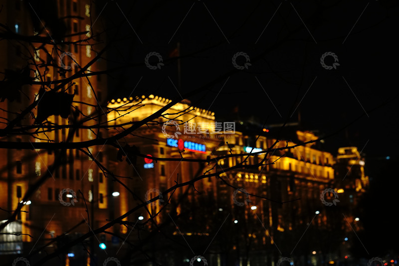 高清大图下载【趣麦麦图】上海外滩哥特式建筑大楼夜景
