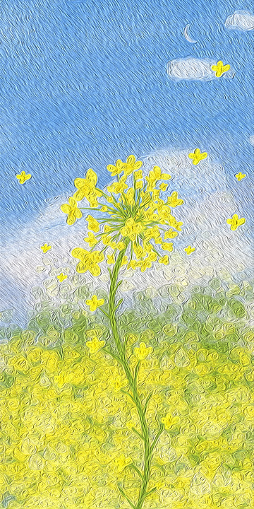 手绘油菜花田油画风格背景