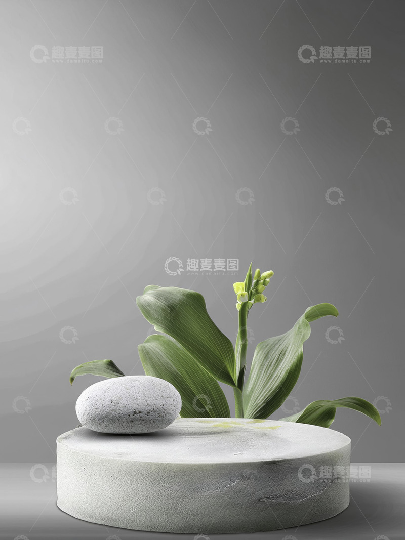 高清大图下载【趣麦麦图】美妆背景展台的水泥底座石景韵深远3