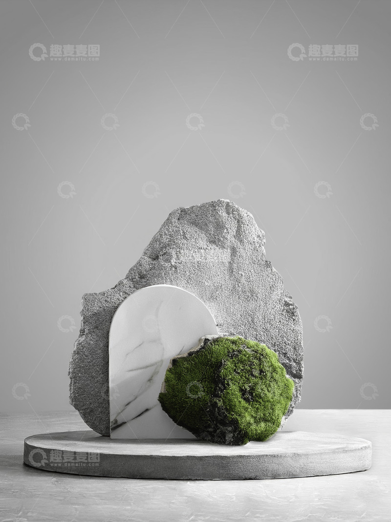 高清大图下载【趣麦麦图】美妆背景展台的石上绿意妆衬佳
