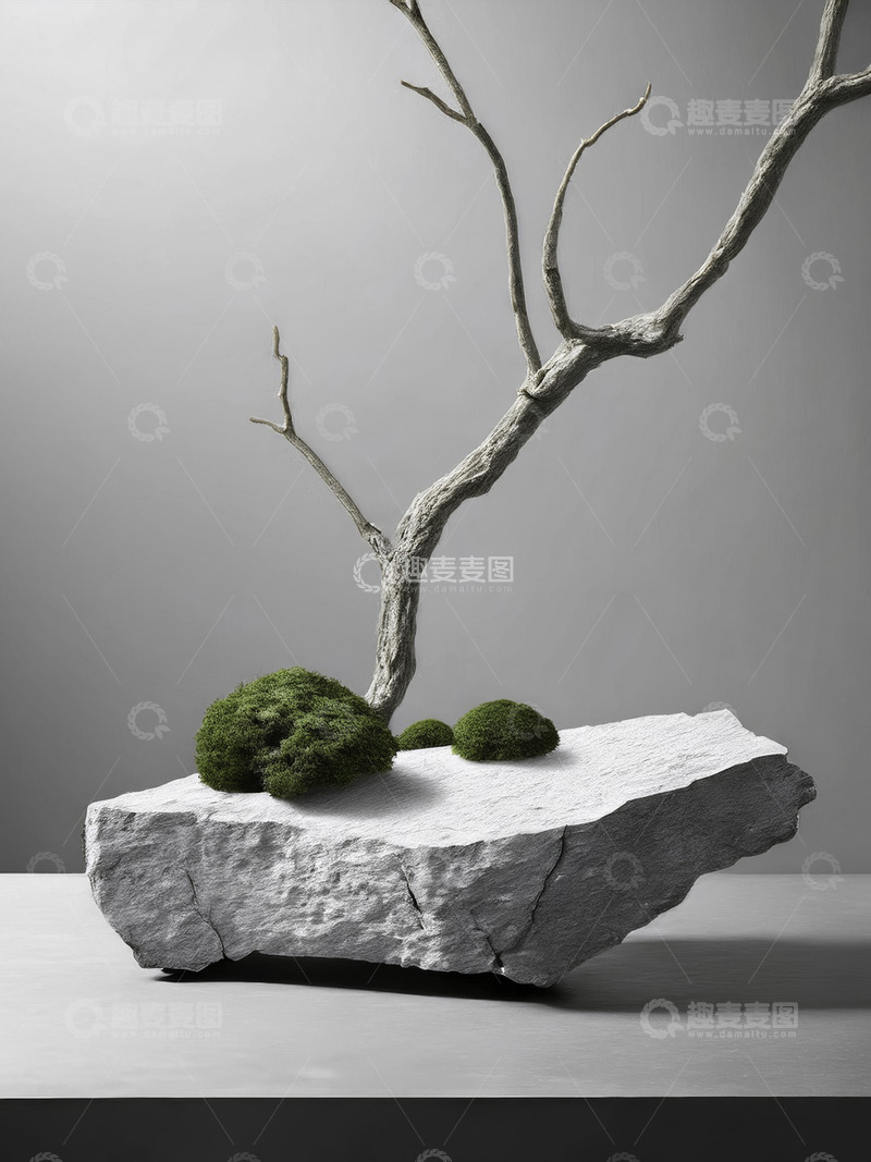 高清大图下载【趣麦麦图】美妆背景展台的岩石苔藓妆搭妙趣