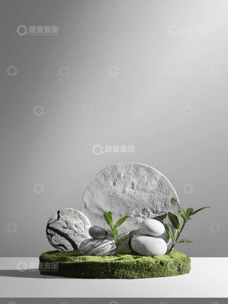 高清大图下载【趣麦麦图】美妆背景展台的水泥台托石景别致