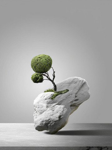 美妆背景展台的枯枝干斜苔润生趣3