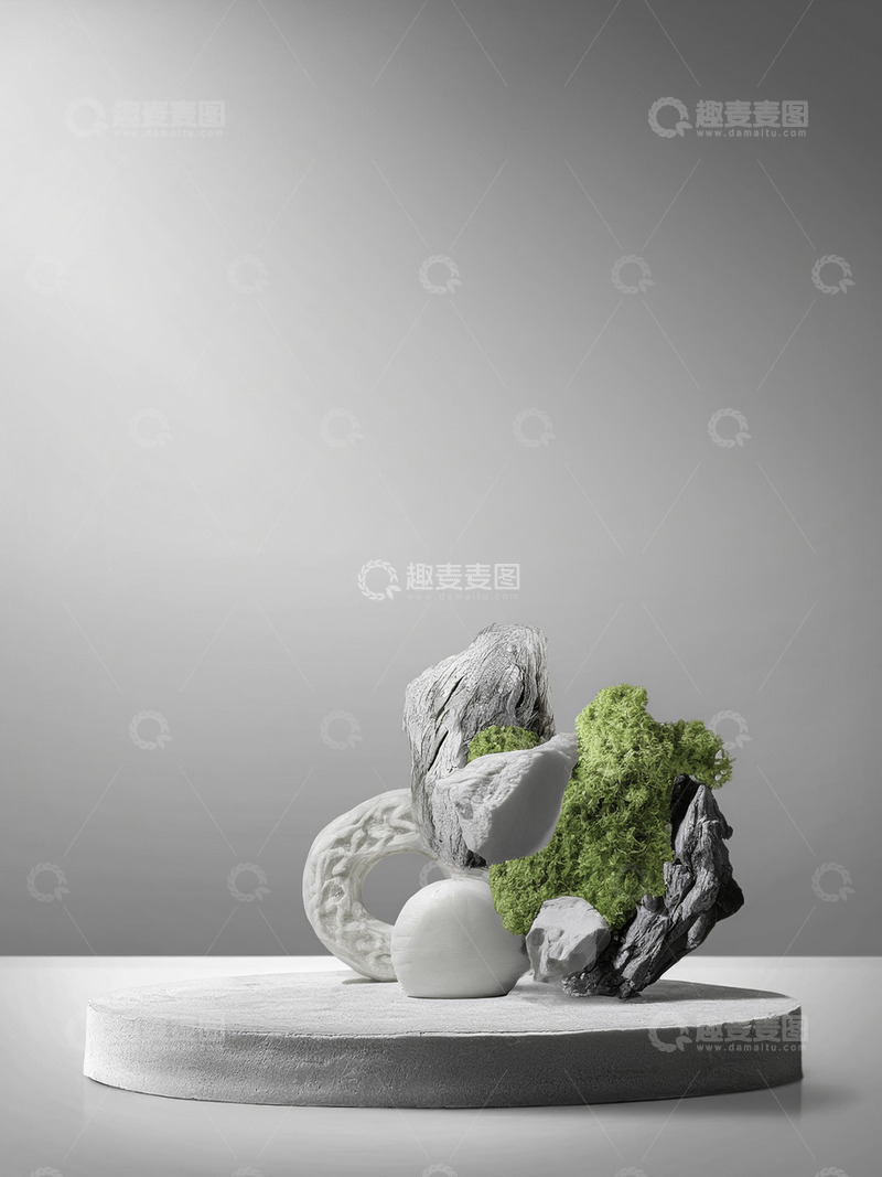 高清大图下载【趣麦麦图】美妆背景展台的水泥底座石景趣意浓1