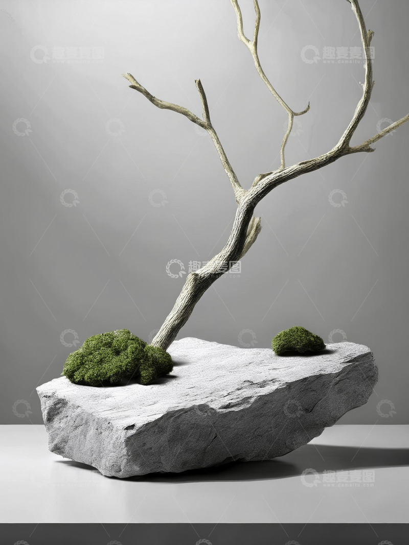 高清大图下载【趣麦麦图】美妆背景展台的水泥底座石景韵深远1