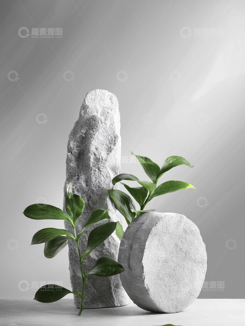 高清大图下载【趣麦麦图】美妆背景展台的石上绿意妆衬佳1