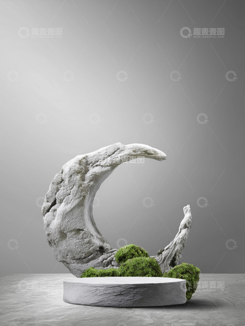 高清大图下载【趣麦麦图】美妆背景展台的石上绿意妆添优雅