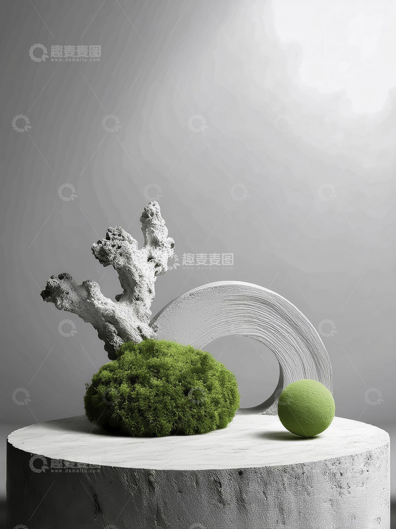 高清大图下载【趣麦麦图】美妆背景展台的水泥底座石景秀