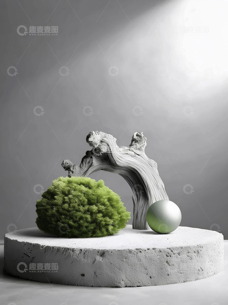 高清大图下载【趣麦麦图】美妆背景展台的水泥底座石景趣意浓