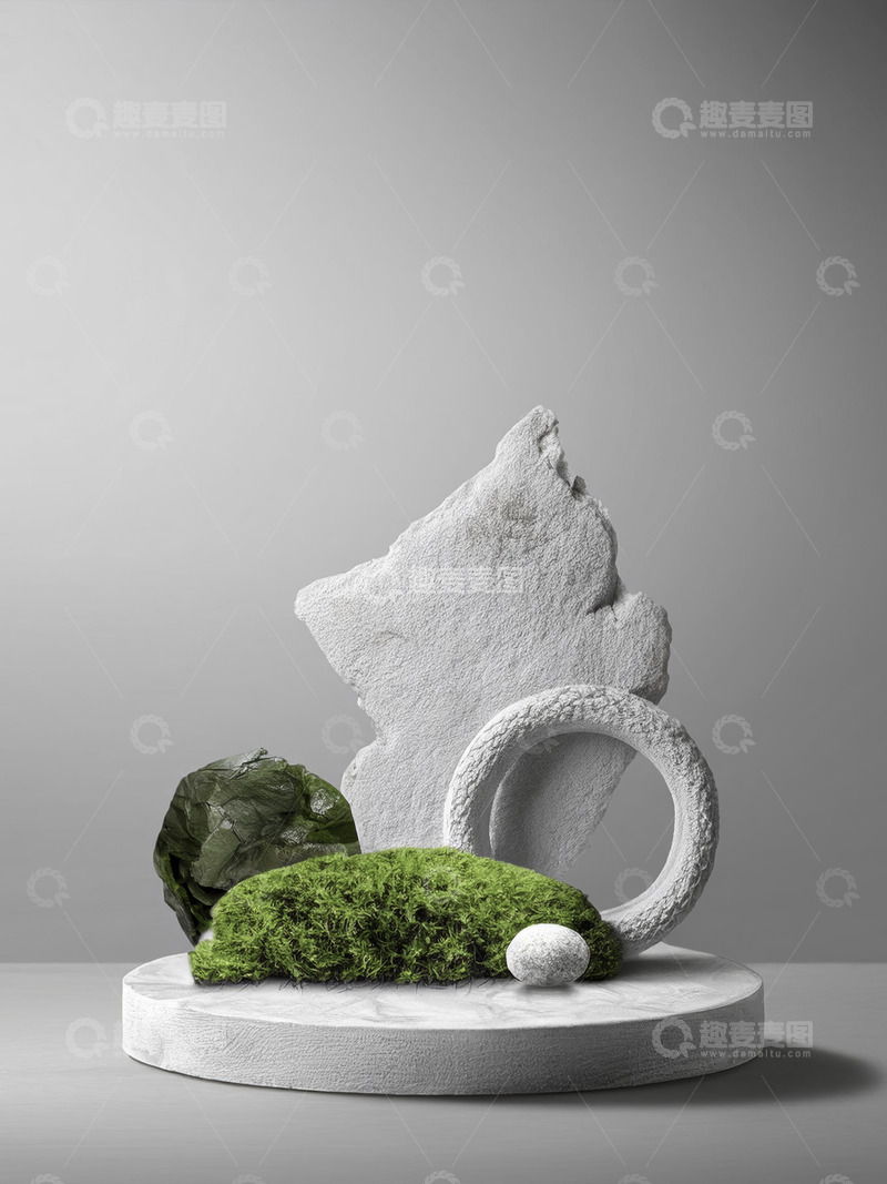 高清大图下载【趣麦麦图】美妆背景展台的枯枝干倚石悠韵长