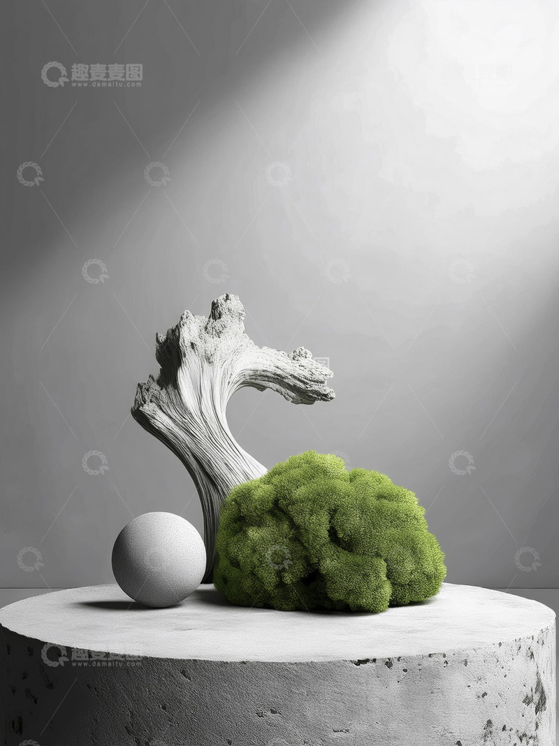 高清大图下载【趣麦麦图】美妆背景展台的石上生机妆映精致