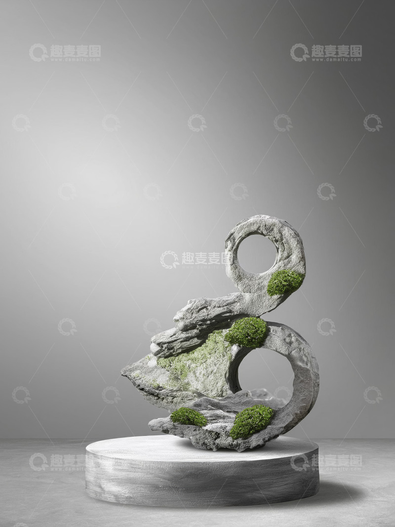 高清大图下载【趣麦麦图】美妆背景展台的水泥底座石景韵深远2