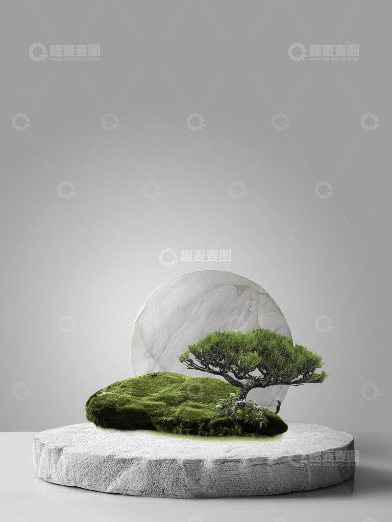 高清大图下载【趣麦麦图】美妆背景展台的石上生机妆现灵动