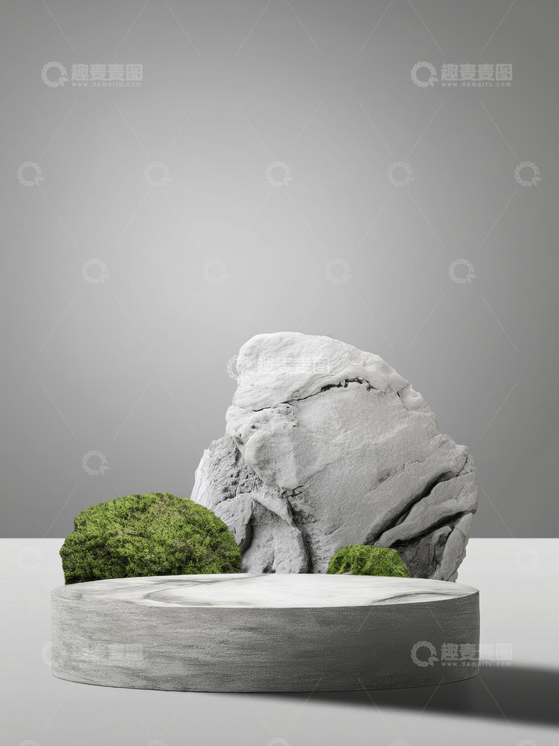 高清大图下载【趣麦麦图】美妆背景展台的枯枝干斜苔伴添韵