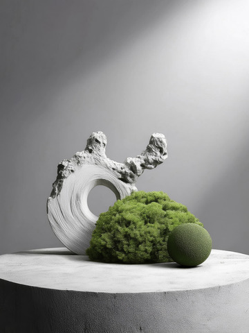 美妆背景展台的灰调背景苔绿韵