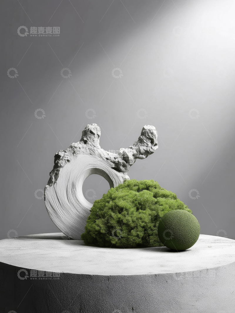 高清大图下载【趣麦麦图】美妆背景展台的灰调背景苔绿韵
