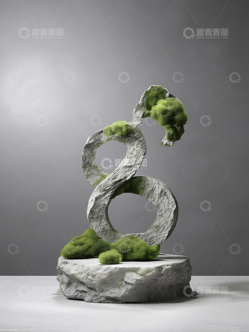 高清大图下载【趣麦麦图】美妆背景展台的枯枝干斜苔茂生机