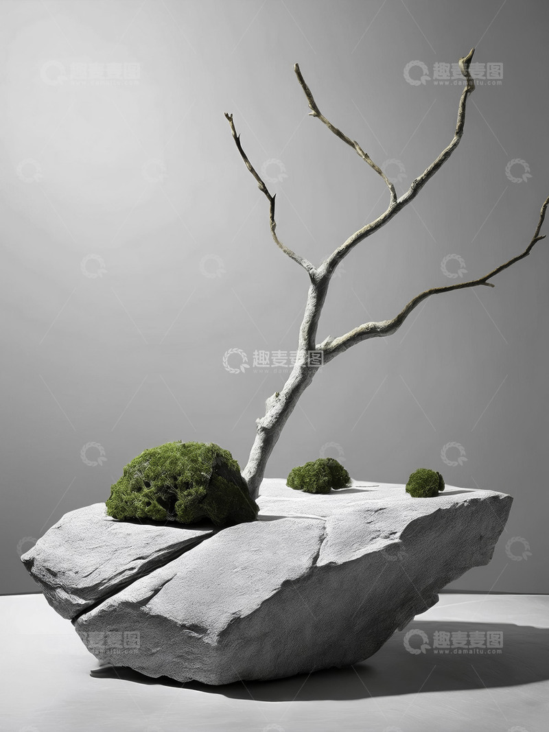 高清大图下载【趣麦麦图】美妆背景展台的灰背景石景意韵深