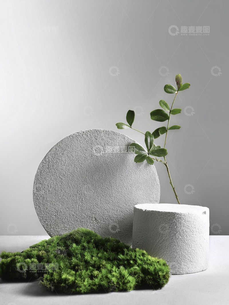 高清大图下载【趣麦麦图】美妆背景展台的枯枝干斜石隙美