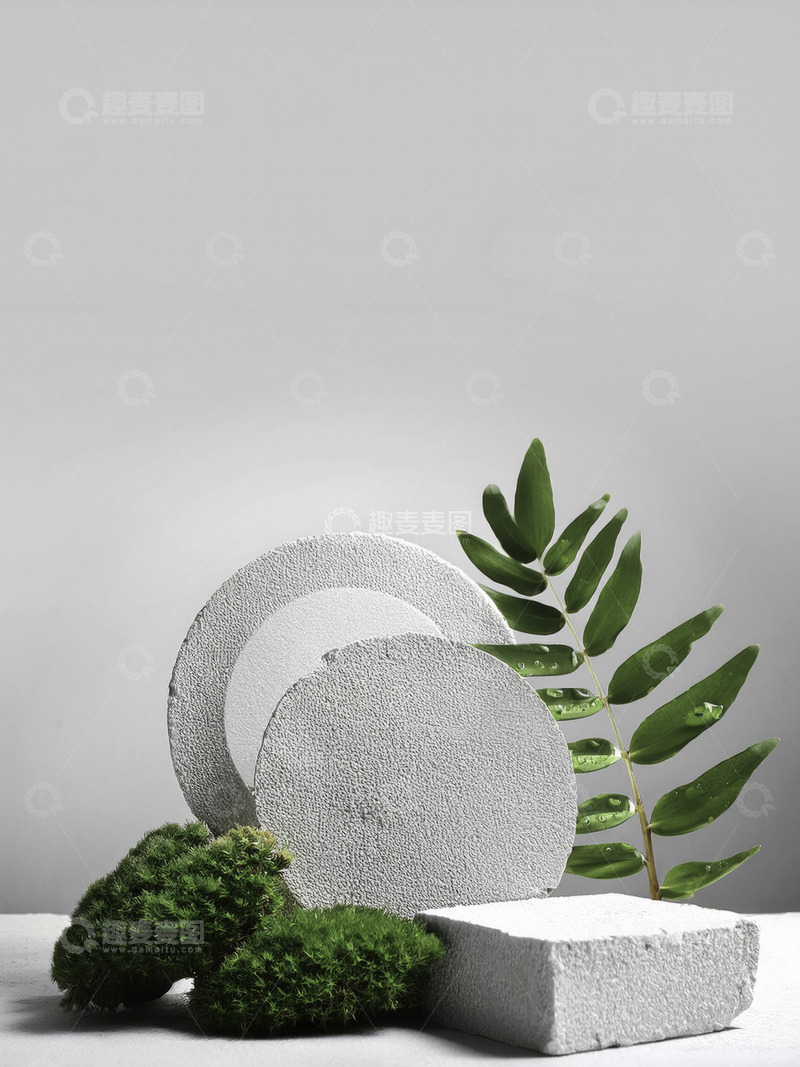 高清大图下载【趣麦麦图】美妆背景展台的灰调背景苔浓韵足