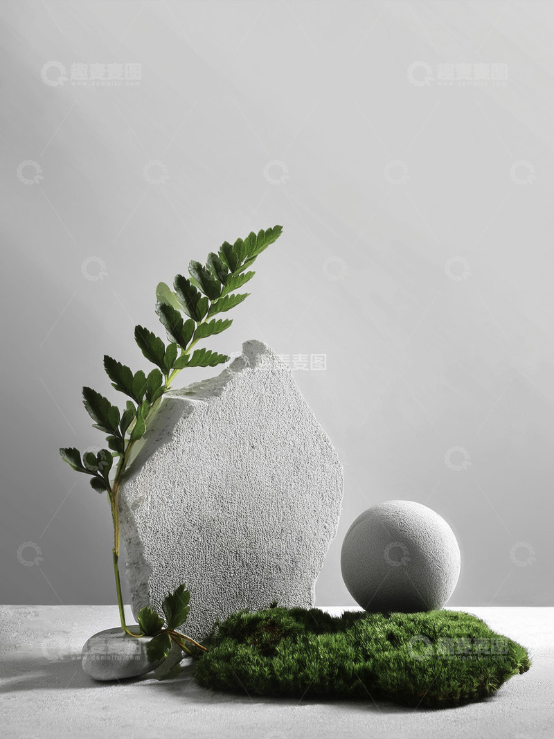 高清大图下载【趣麦麦图】美妆背景展台的石上生机妆现灵动1