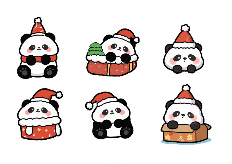 可爱熊猫圣诞贴纸冰箱贴卡通
