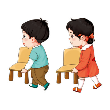 小朋友搬小椅子