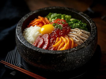 创意美食韩式石锅拌饭摄影 