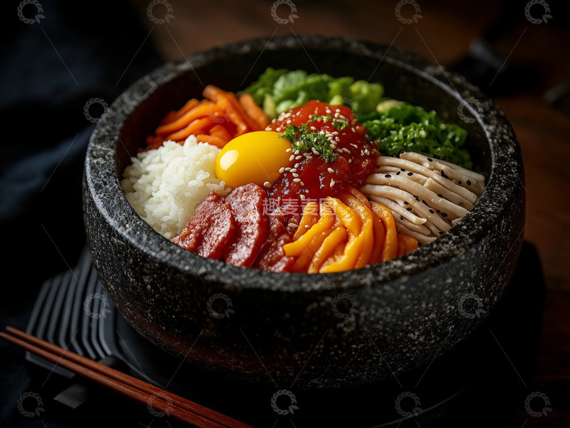 高清大图下载【趣麦麦图】创意美食韩式石锅拌饭摄影 