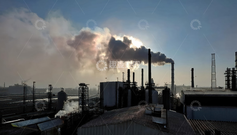 高清大图下载【趣麦麦图】工业污染的工厂烟囱视角