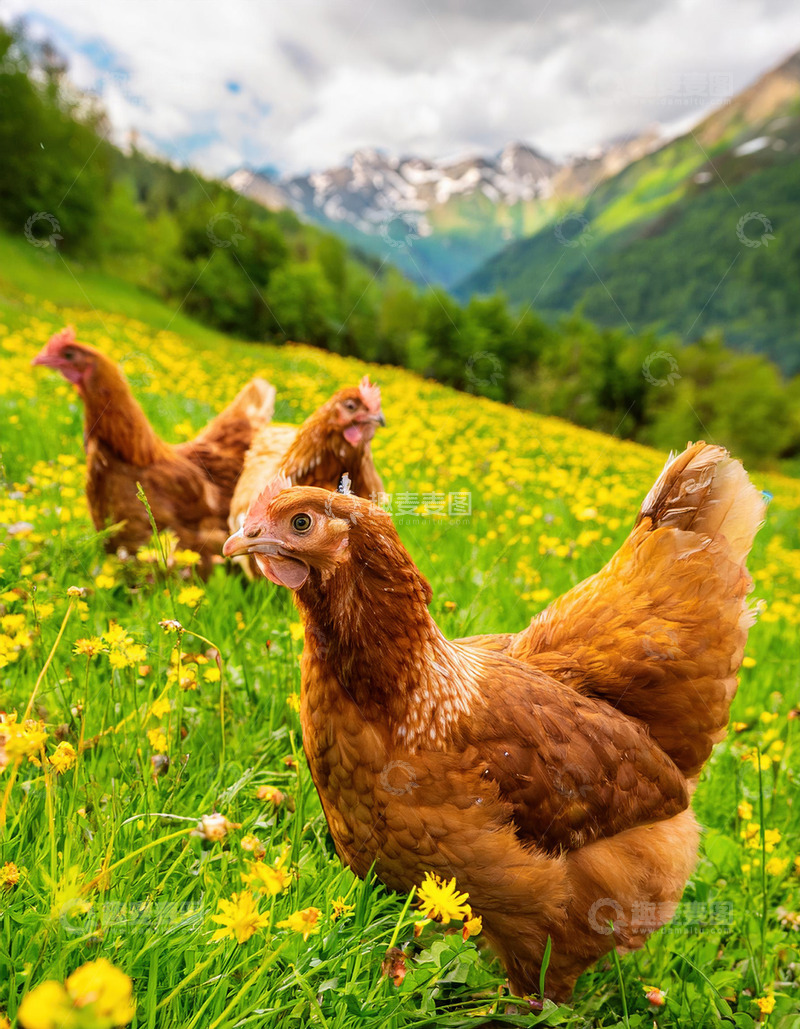 高清大图下载【趣麦麦图】鸡的草地惬意时刻1