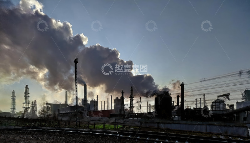 高清大图下载【趣麦麦图】工厂烟囱的浓烟排放景象