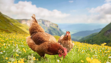 鸡在蓝天白云下的生活
