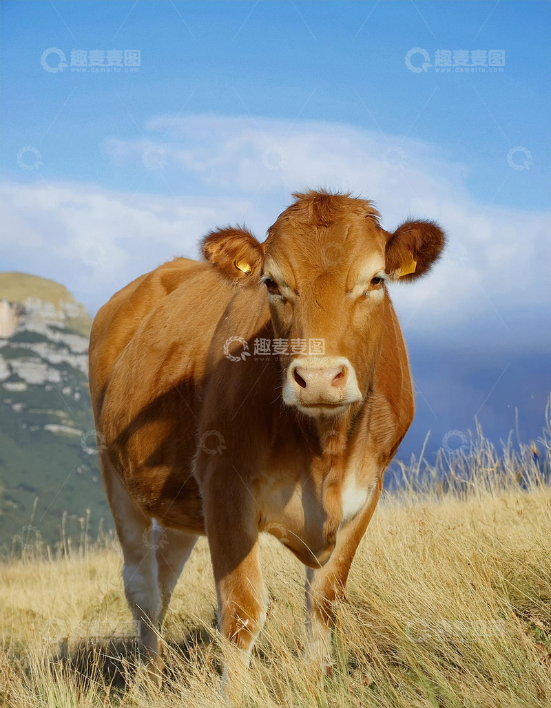 高清大图下载【趣麦麦图】黄牛与山林的和谐之美