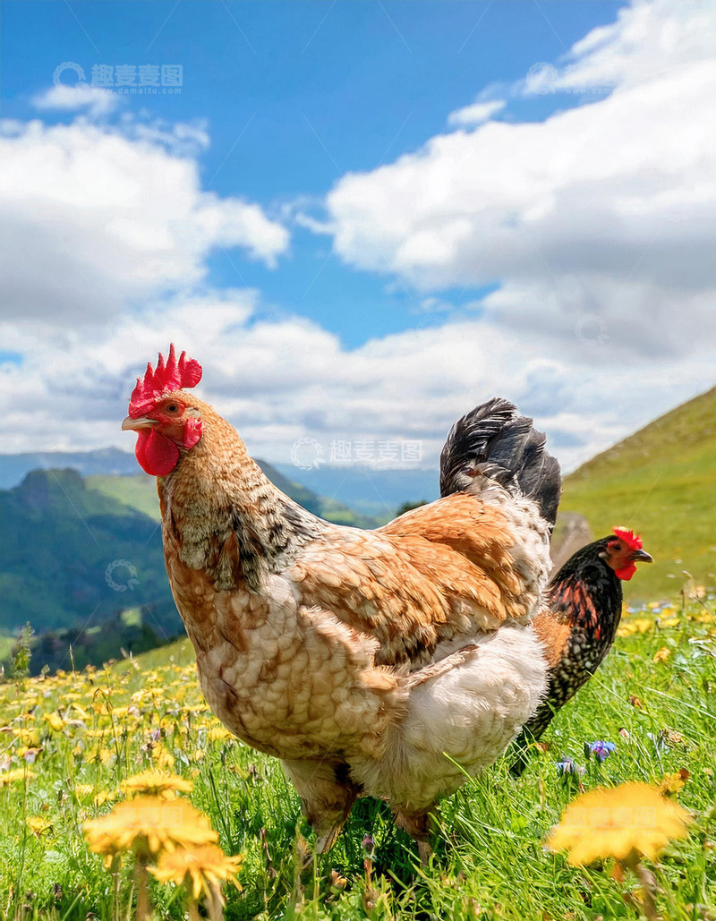 高清大图下载【趣麦麦图】鸡的草地生机活力