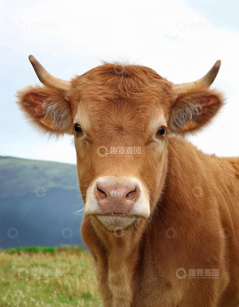 高清大图下载【趣麦麦图】黄牛在绿色草原1