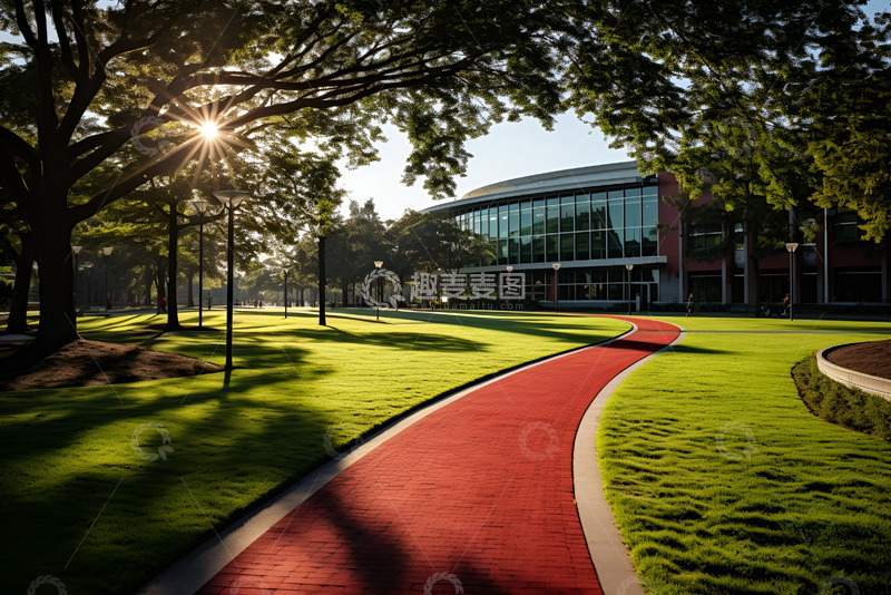 大学校园小树林红色道路
