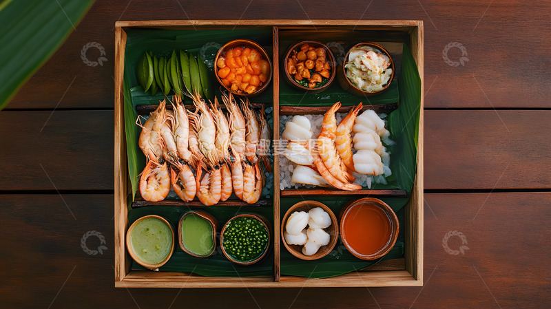 高清大图下载【趣麦麦图】寿司与刺身搭配的日式餐盒美食