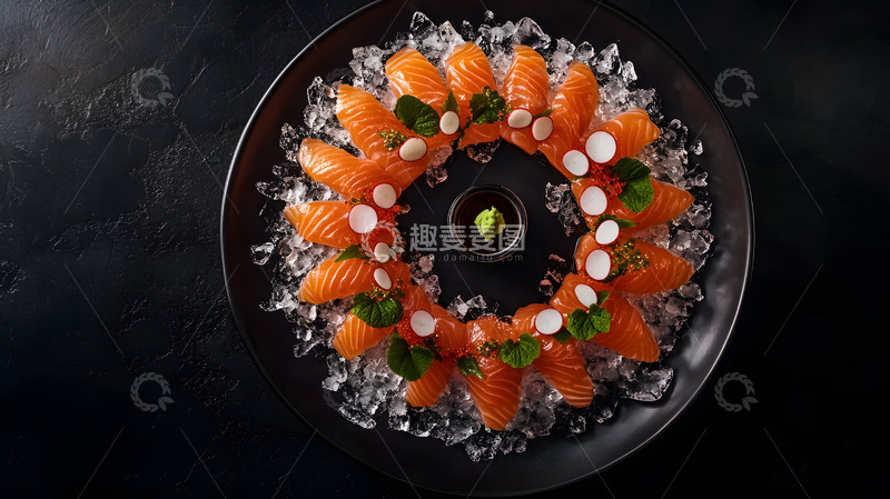 高清大图下载【趣麦麦图】日式刺身与花卉装饰的创意摆盘