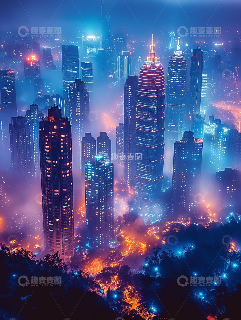 高清大图下载【趣麦麦图】夜晚的赛博魔都1