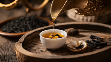 陶瓷茶杯与茶壶组合的精致中式摆拍
