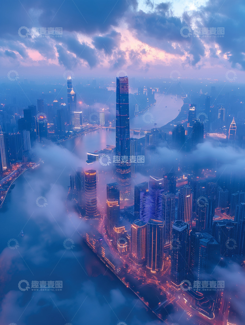 高清大图下载【趣麦麦图】夜晚的赛博魔都