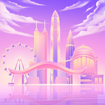  扁平风格深圳市地标建筑元素