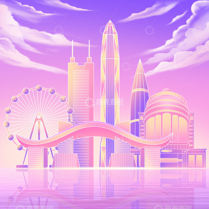 源文件下载【趣麦麦图】 扁平风格深圳市地标建筑元素