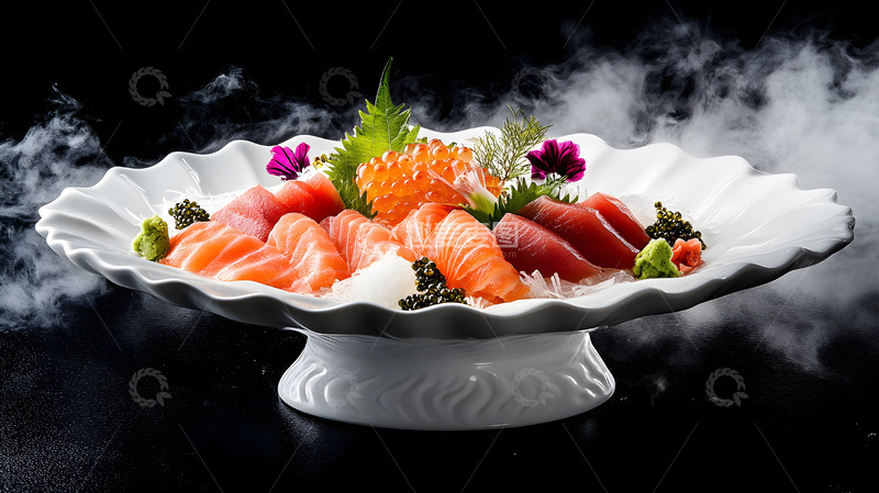高清大图下载【趣麦麦图】刺身拼盘与烟雾特效的创意日式美食摄影1